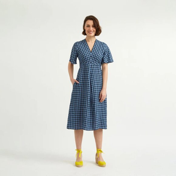 Justine Tabak Rye Dress Blue Linen Gingham Size XS - Picture 1 of 13